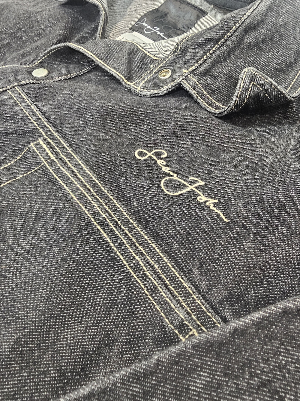 Sean John Black Denim Jacket with Contrast Stitching